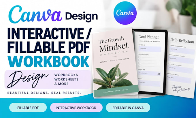 design canva interactive pdf workbook, worksheet, freebies and fillable PDF