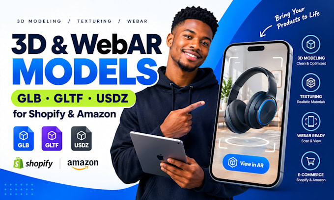 create web ar 3d models in glb, gltf, usdz for shopify and amazon
