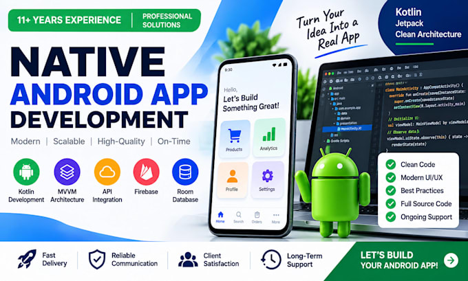 develop a native android app using kotlin