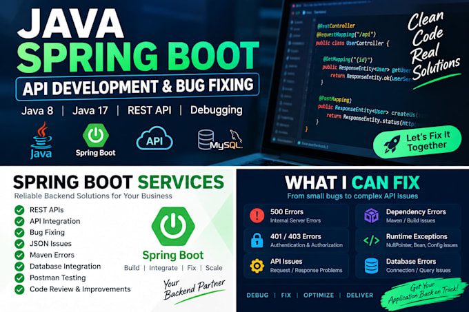 fix java spring boot bugs and develop rest apis