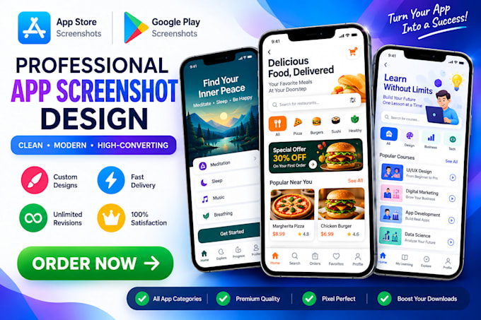 design app store screenshots and google play graphics