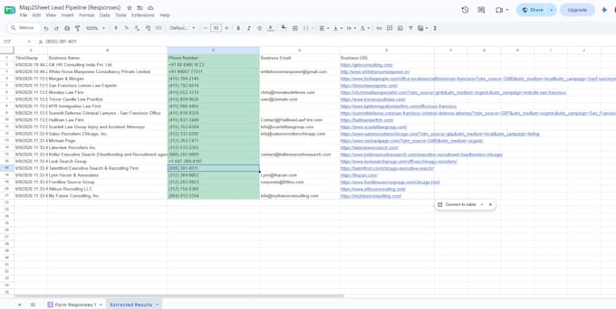 web scrape google maps data into sheets and airtable