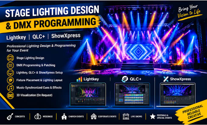 create stage lighting design and program dmx lighting lightkey qlc showxpress