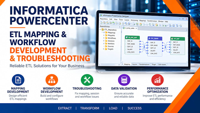 develop and troubleshoot informatica powercenter cdipc etl mapping and workflow