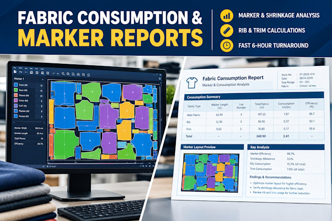 create professional textile fabric consumption and marker cutting reports