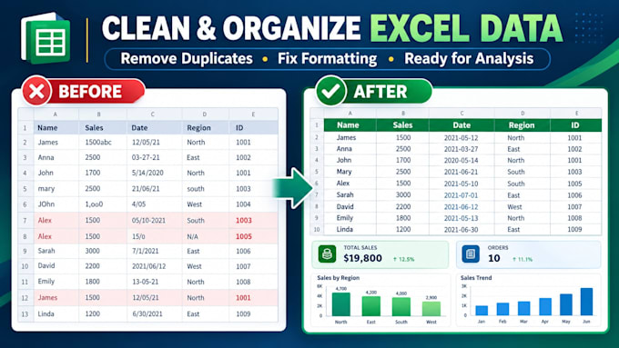 clean, format, and organize excel data