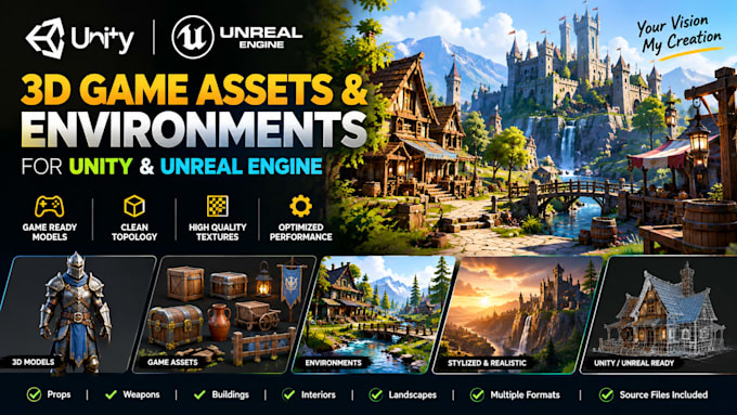 create 3d game assets and environments for unity and unreal