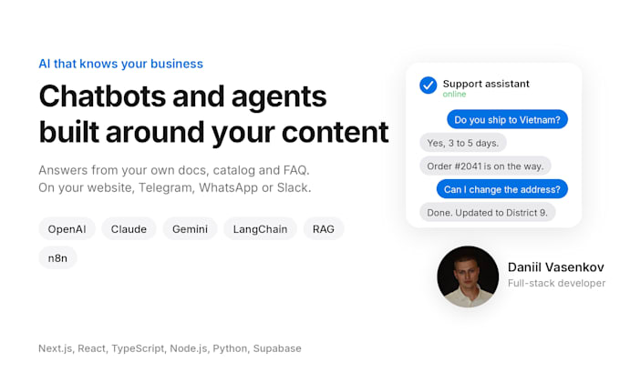 build ai chatbot, ai agent or chatgpt integration for your website