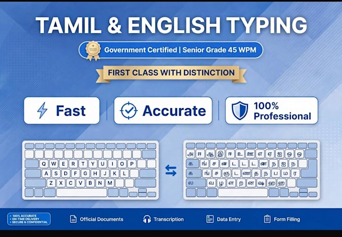 do tamil typing, english typing and data entry 45 wpm