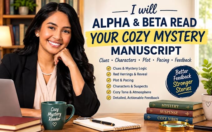 alpha beta read cozy mystery manuscript clues characters plot pacing feedback