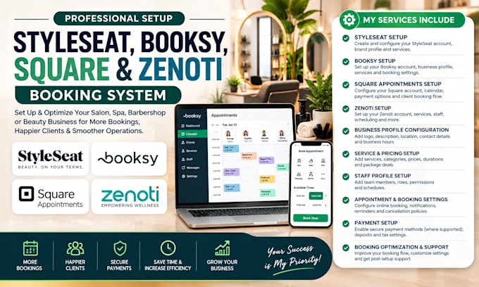 setup and optimize styleseat booksy squire and zenoti booking website