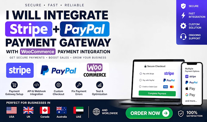 integrate stripe paypal payment gateway with woocommerce payment integration
