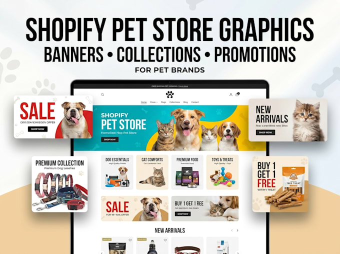 design shopify pet store banners, collection, ecommerce graphics