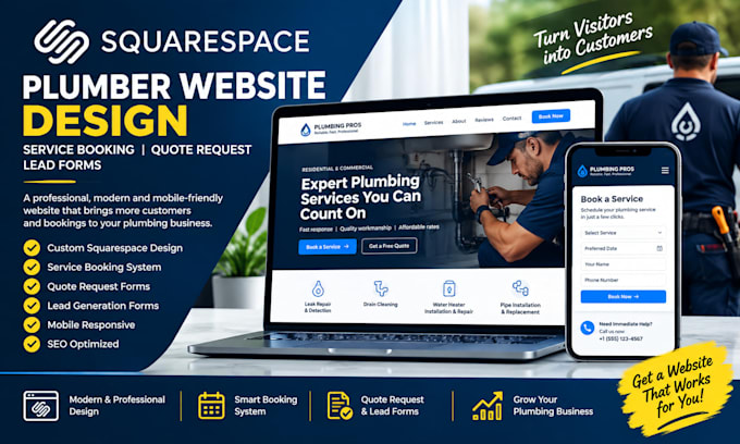 squarespace plumber website design service booking quote request lead forms