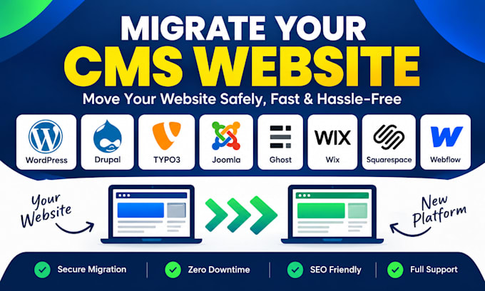 migrate wordpress cms drupal typo3 joomla ghost wix squarespace webflow