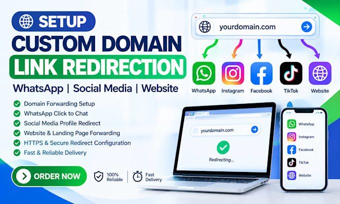 setup custom domain link redirection whatsapp social media website