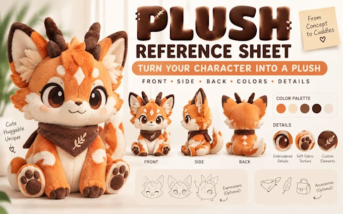 turn your character into a production ready plush reference sheet