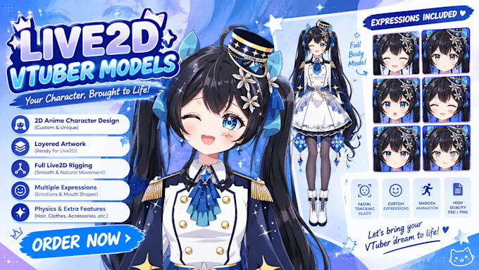 draw and rig 2d vtuber model live2d vtuber model anime vtuber live 2d vtuber