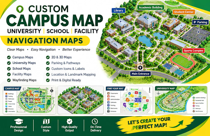create custom campus map, facility map university map and school navigation map