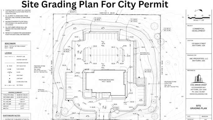 design site grading plan, stormwater, drainage design and sewer design