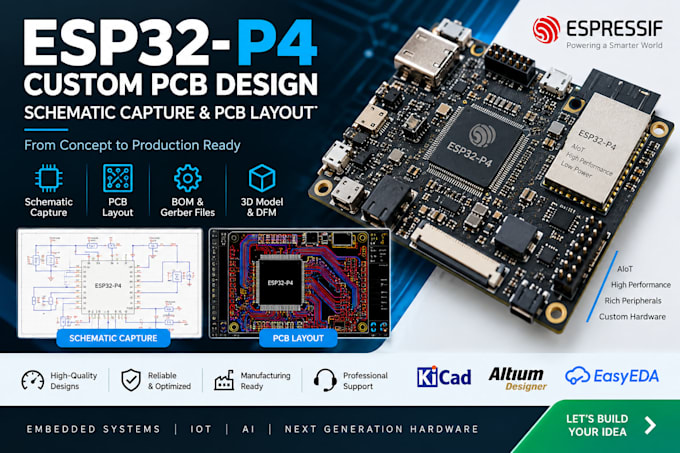 create esp32 p4 custom pcb design with schematic capture and layout