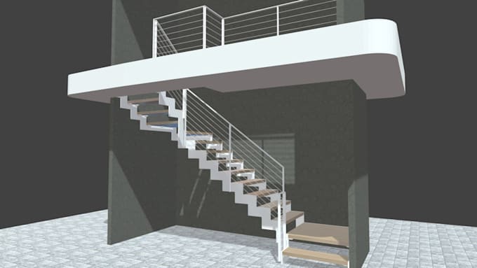 create 3d staircase model design with 3d rendering