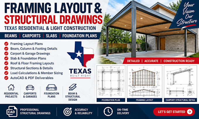 do framing layout structural drawings texas beam carport slabs foundation plans
