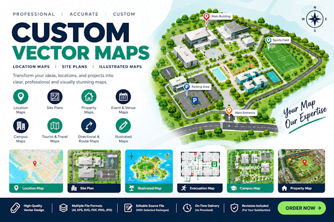 create a professional custom vector map, location map, site plan, or illustrated