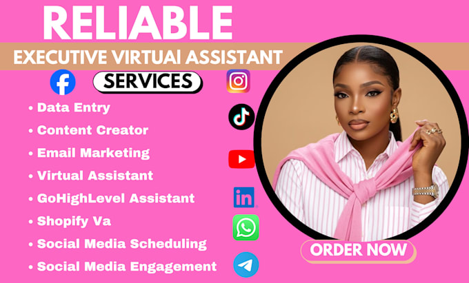 be executive virtual assistant, data entry, admin task, web research shopify VA