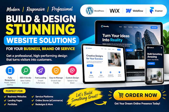 build a professional wordpress wix webflow or framer website