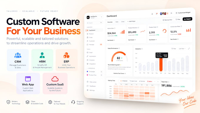 develop a custom CRM, hrm, erp, web app or saas application