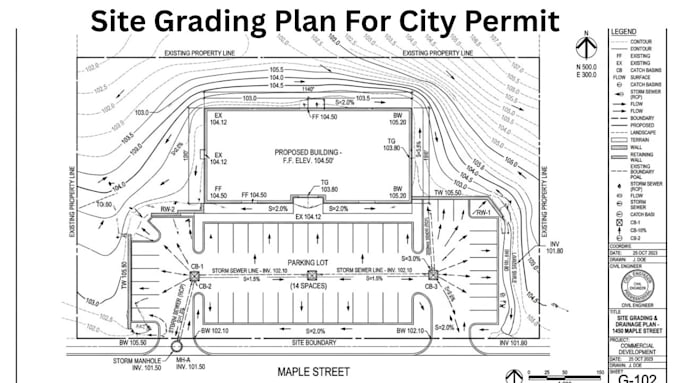 design site grading plan, stormwater, drainage design, site plan, utility plan