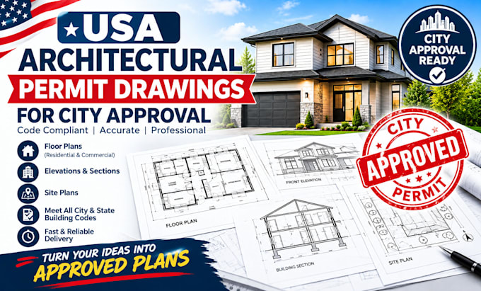 prepare USA architectural permit drawings for city approval