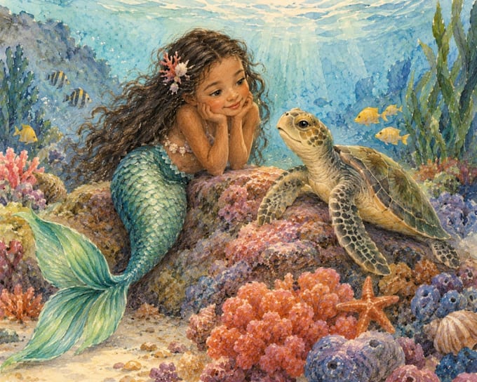 create magical mermaid childrens book illustrations