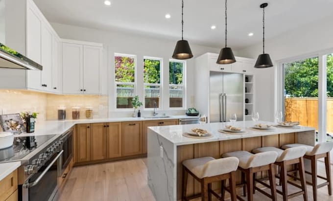 design a modern kitchen with realistic 3d rendering
