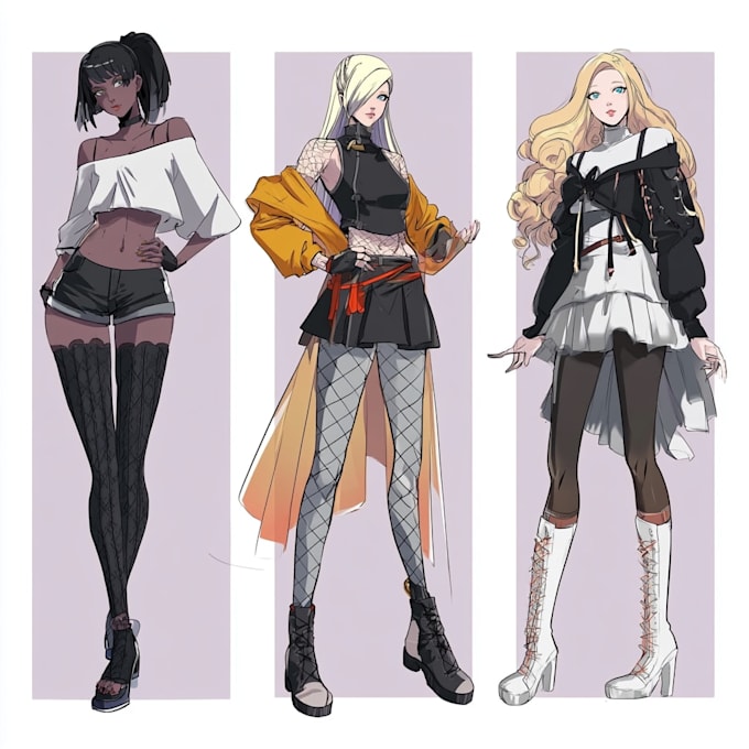 draw anime sheet, reference sheet for design in anime style