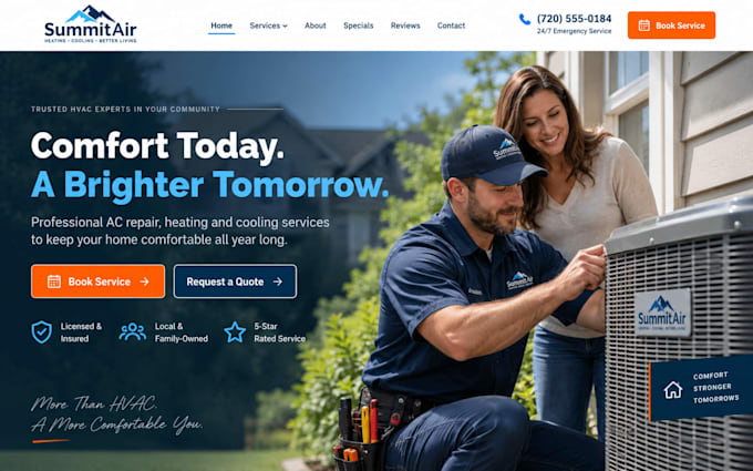 design squarespace hvac website ac repair heating cooling contractor website
