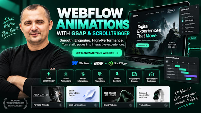 create webflow animations with gsap and scrolltrigger