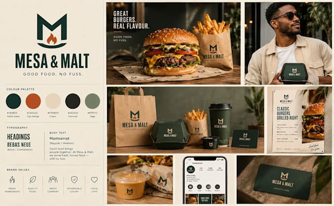 design a modern restaurant branding, logo, menu and packaging