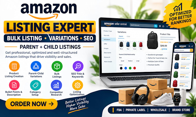 amazon bulk product variation title parent child listing optimization creation