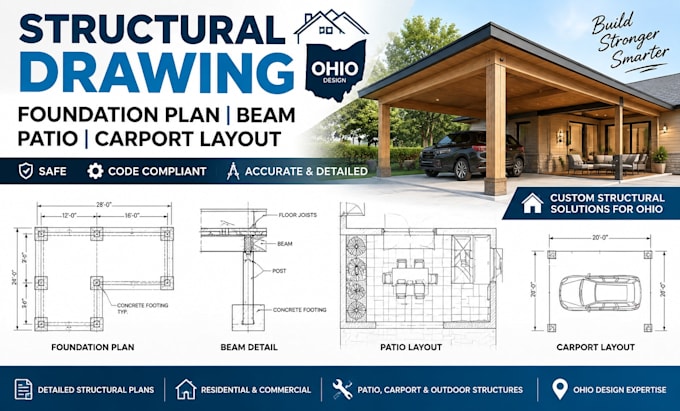do structural drawing foundation plan beam patio carport layout ohio design