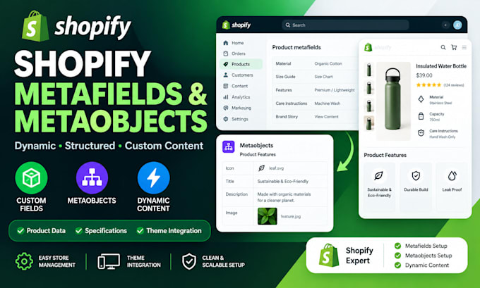 setup shopify metafields, metaobjects and dynamic custom content