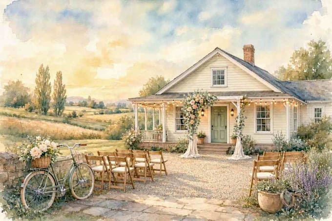 draw house illustration watercolor style