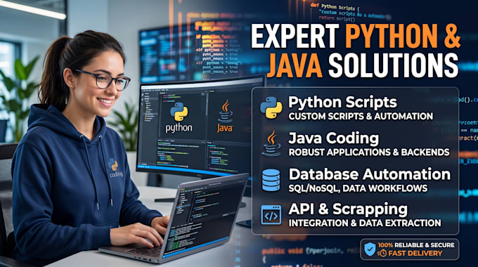 develop python java coding, database automation, python script and programming