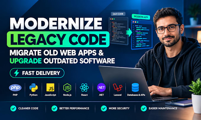 modernize legacy code, migrate old web apps and upgrade outdated software