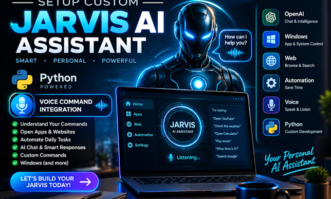 setup custom jarvis ai assistant, python, vioce command integration