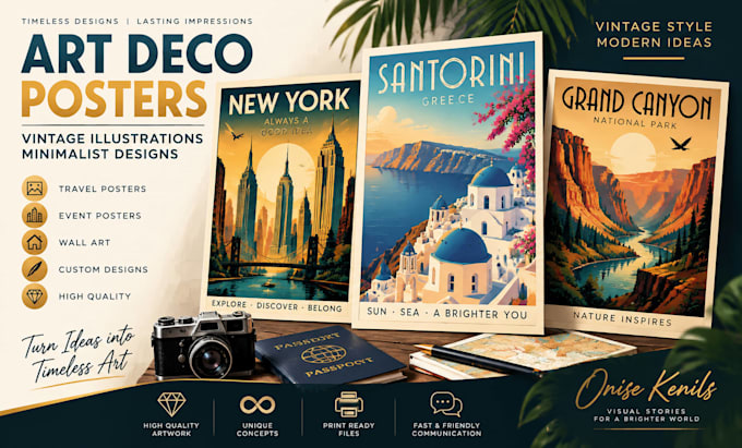 create unique art deco posters vintage illustrations minimalist designs