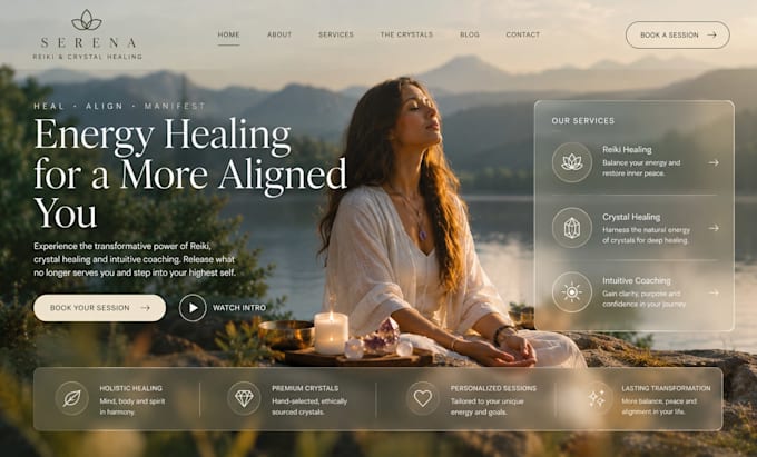 design squarespace reiki healer crystal healing coaching website