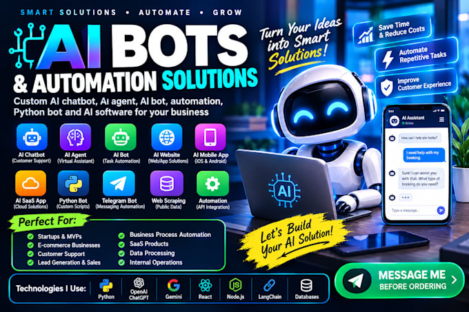 do ai chatbot ai agent ai website automation python bot ai mobile app chat bot