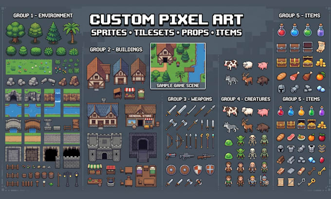 2d topdown, isometric game asset and props game icons items level assets design